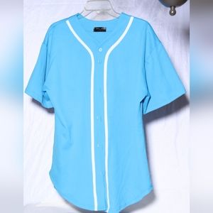 Unisex blue baseball button up